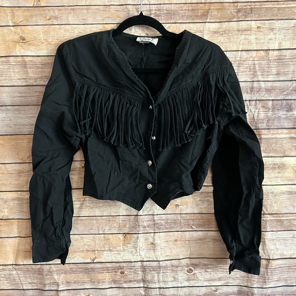Circle T Tops - Circle T Black Fringe Button-Up Top